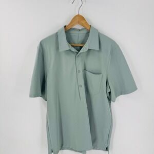 Lululemon Men's Short Sleeve Polo Shirt Sage Green Textured Athleisure Size L